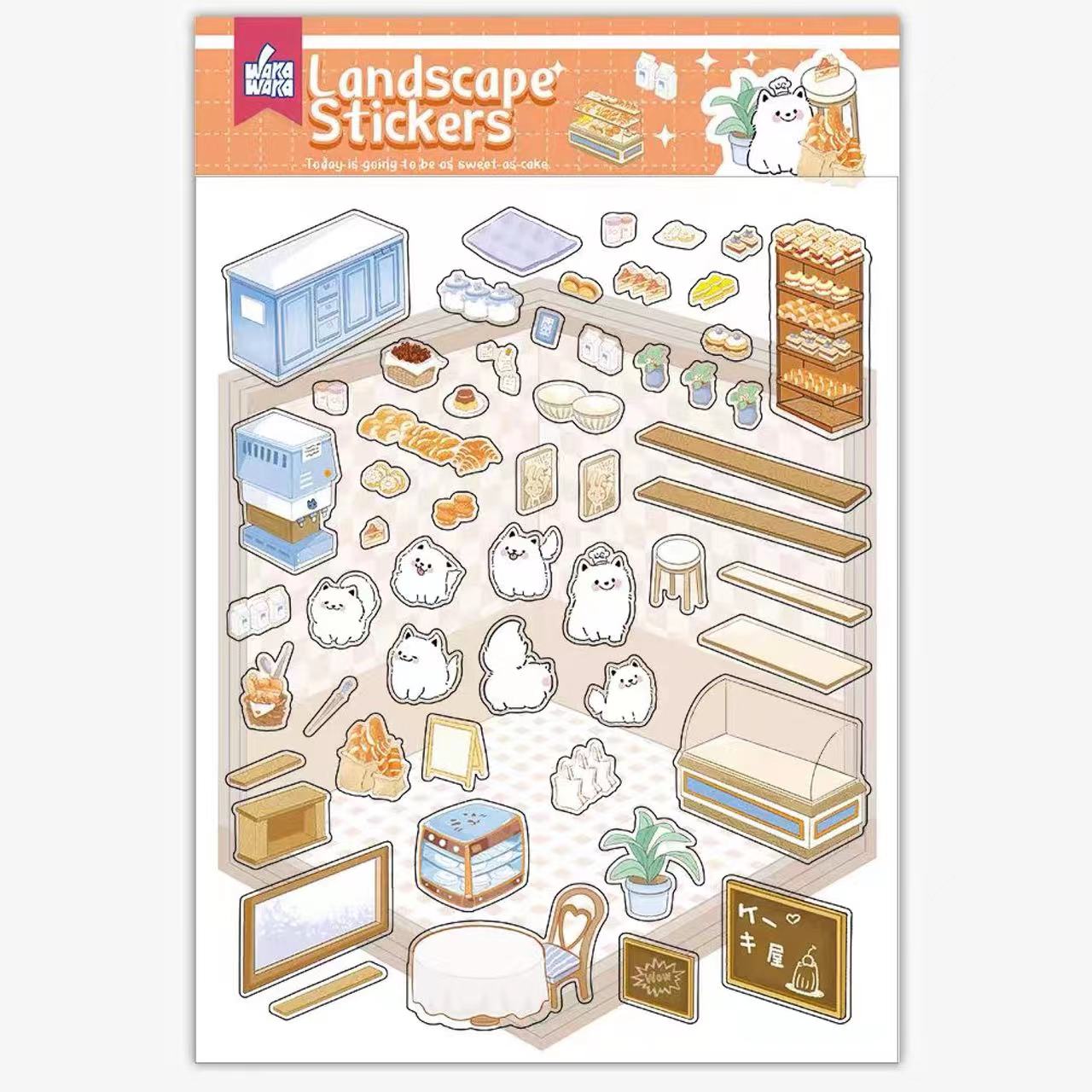 Sticker Play Scenes, Make A Grocery Store|Library|Buffet|Bakery|Bathroom|Panda Room