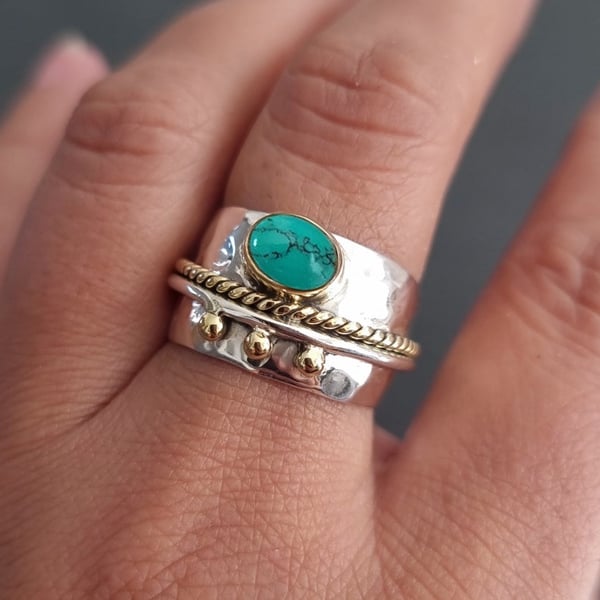 🔥 Last Day Promotion 75% OFF🎁Sterling Silver Turquoise Wide Band Ring
