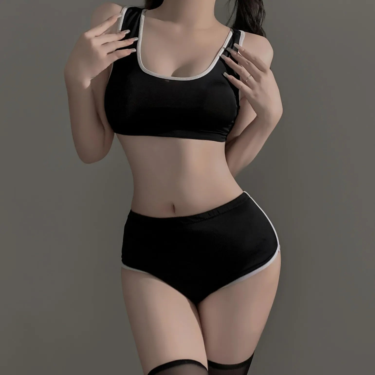 Japanese School Gym Uniform Set - Ribbed Tank Top & Athletic Shorts in Black/Navy/Grey PPF0357