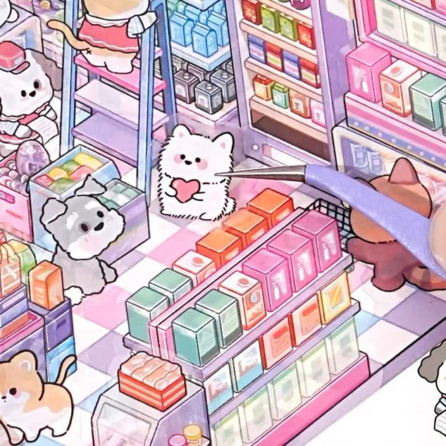 3D Puppy Restaurant Bakery Shop Convenience Store Sticker Scenes