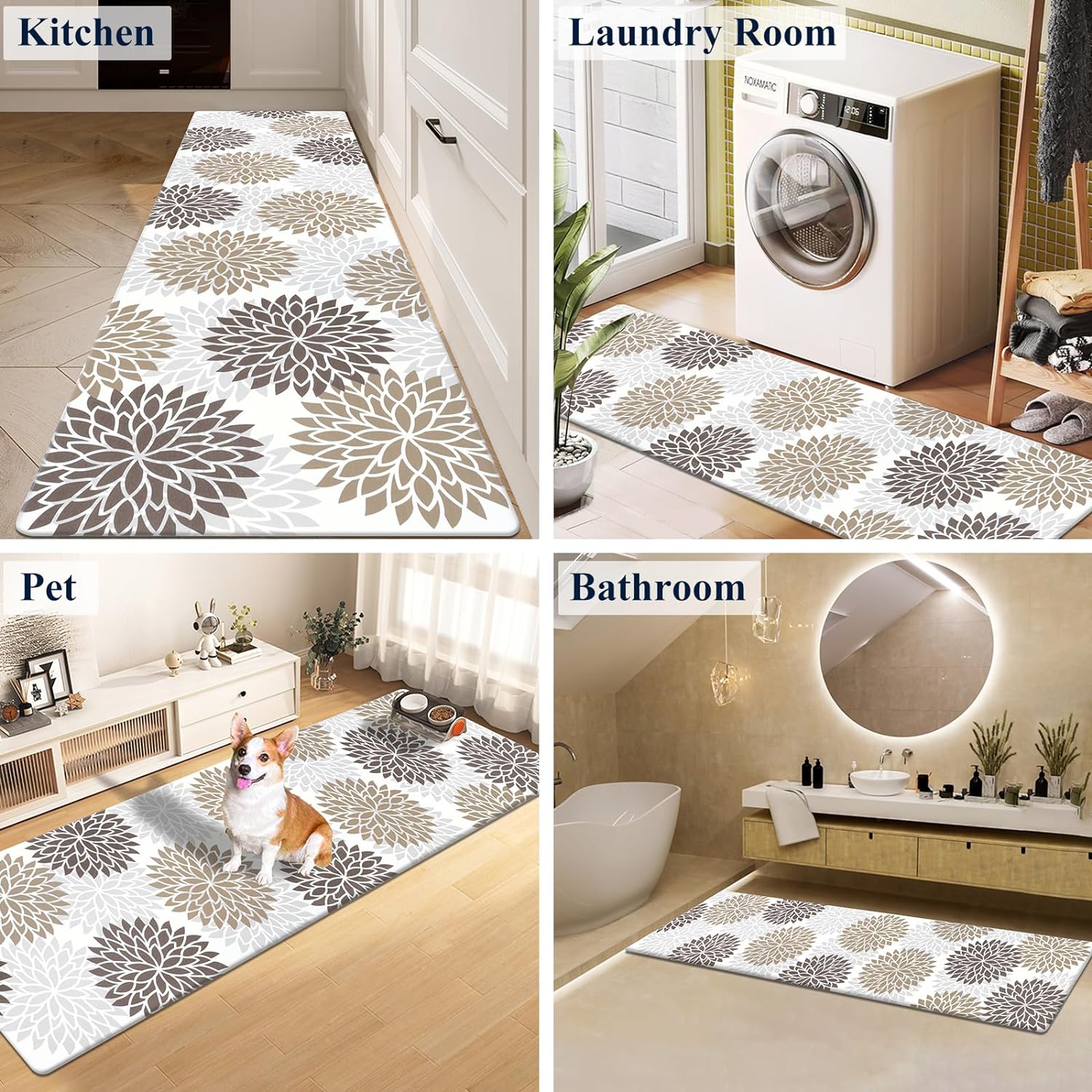 HEBE Anti Fatigue Kitchen Rug Sets 2 Piece Non Slip Kitchen Mats for Floor Cushioned Kitchen Rugs and Mats Waterproof Comfort Standing Mat Runner for Kitchen,Home Office,Sink,Laundry