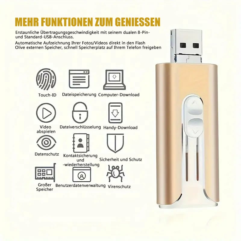 🏆Letzter Tag 49% Rabatt✨32 ~ 1TB Micro USB + 8 Pin + USB 3,0 4 in 1 Handy Computer U-Disk