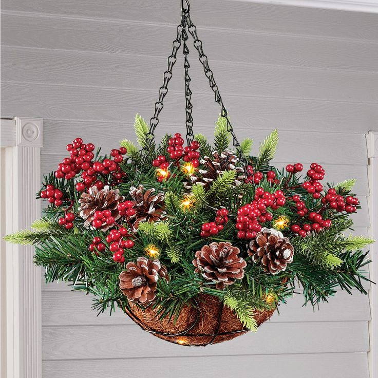 🔥Early Halloween Promotion !!! - Christmas Wreath Hanging Basket With Led String Lights