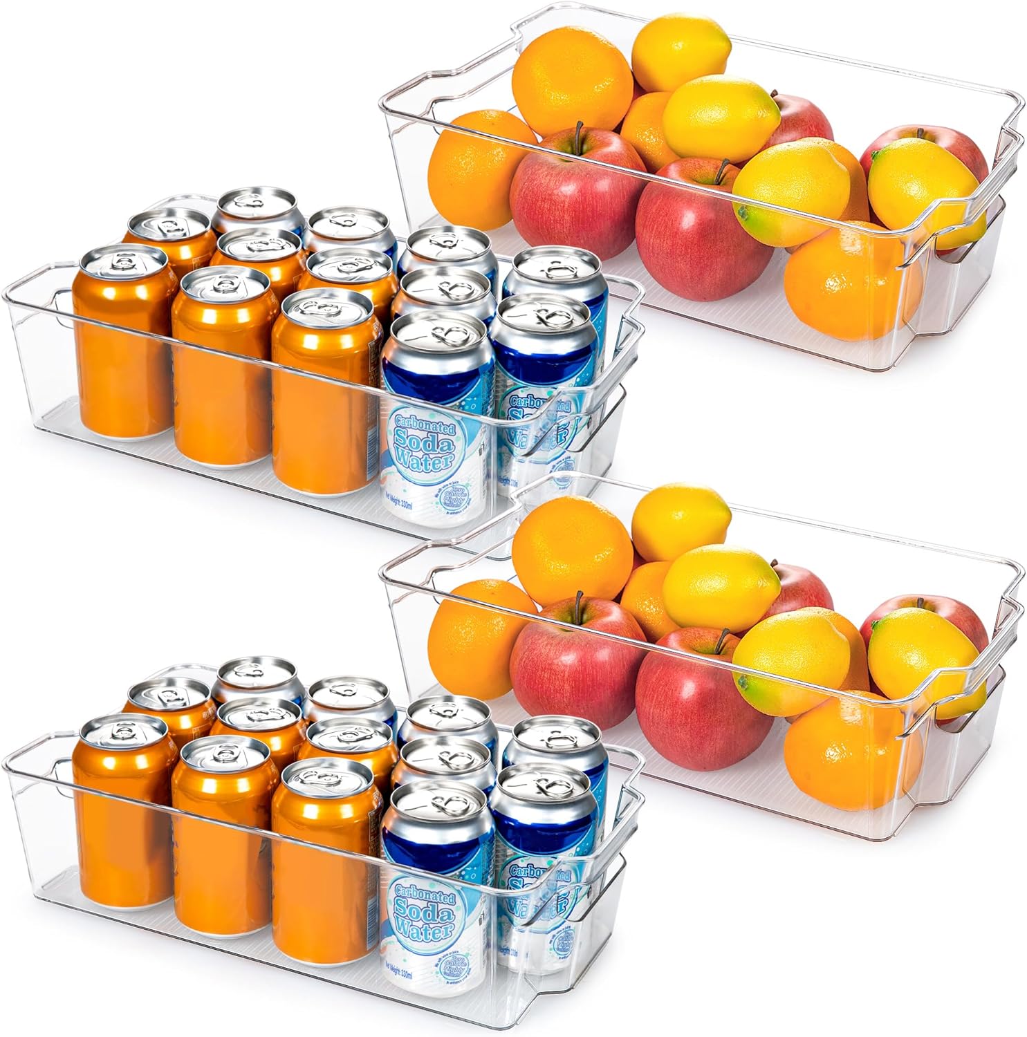 HOOJO Refrigerator Organizer Bins - 8pcs Clear Plastic Bins For Fridge, Freezer, Kitchen Cabinet, Pantry Organization, BPA Free Fridge Organizer, 12.5