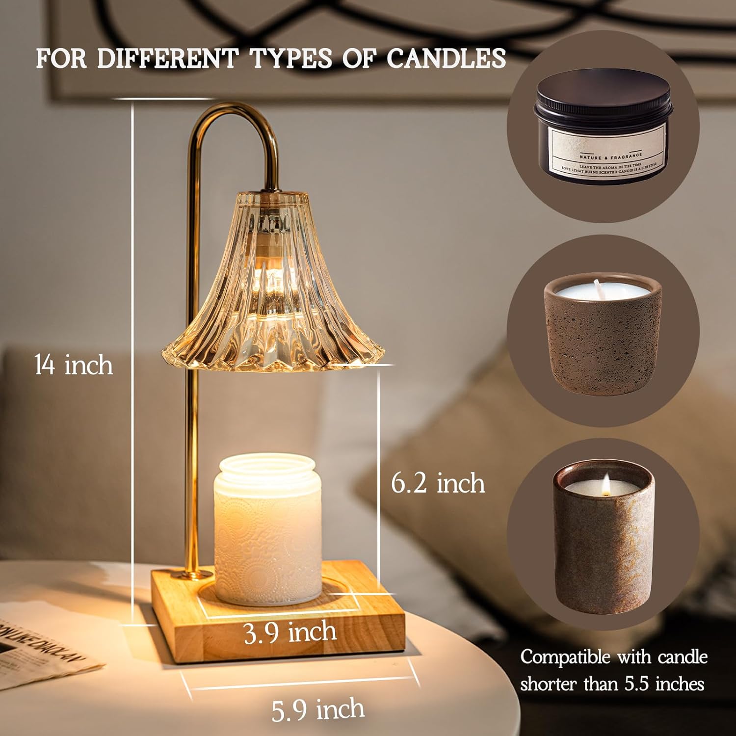 Candle Warmer Lamp, Electric Candle Lamp Warmer, Mothers Day Gifts for Mom, House Warming Gifts New Home Bedroom Decor Dimmable Wax Melt Warmer for Scented Wax with 2 Bulbs, Jar Candles