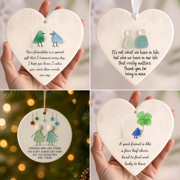 🌊Heart-Shaped Sea Glass Friendship Decor💝✨ Shaped by Nature & Crafted by Hand!