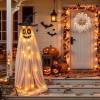 🎃 Handcrafted Adorable Ghost Halloween Wreath for Front Door – 🍁16-Inch Handmade Fall Decor 🎀