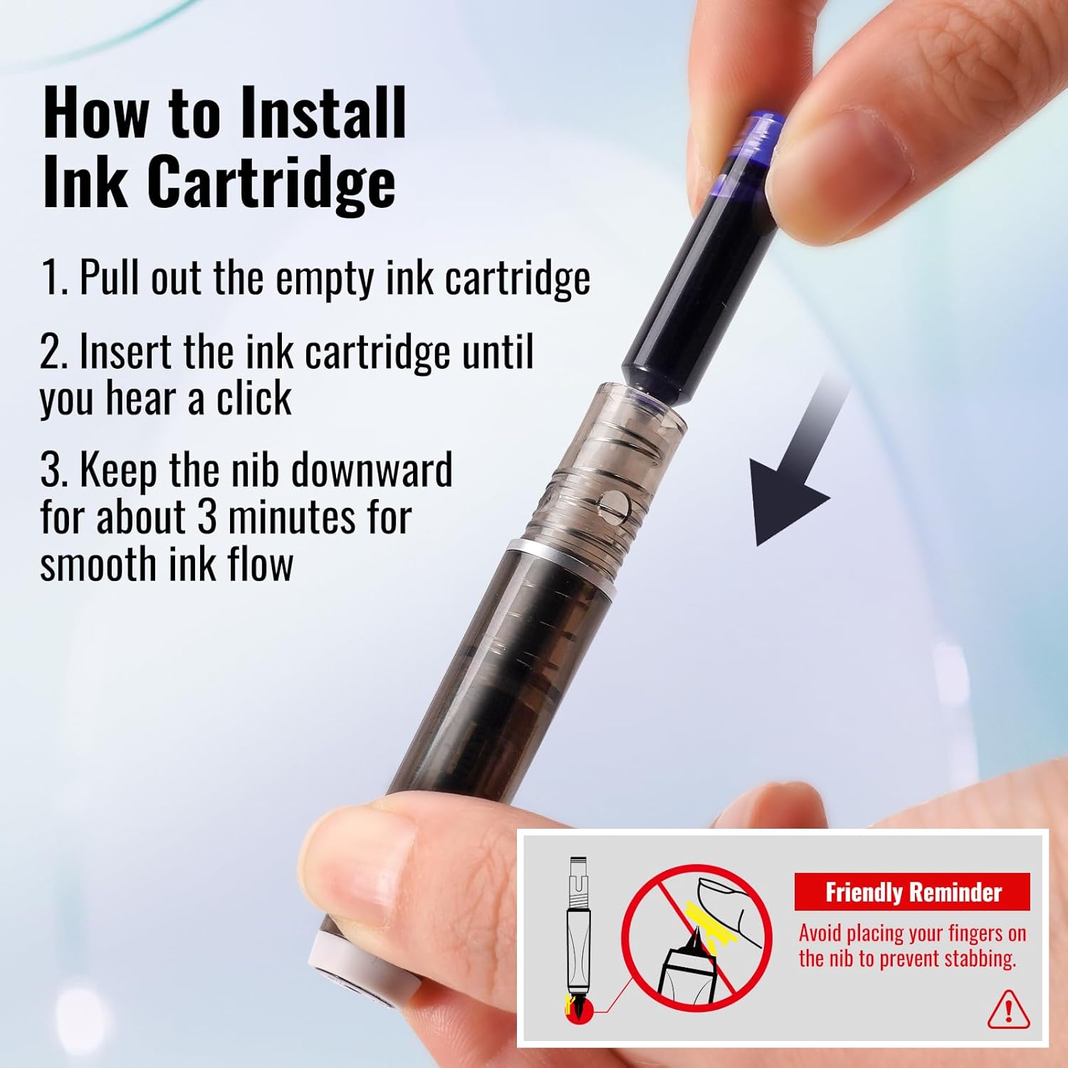 🎁TikTok Last Day Sale - 70% OFF🔥Fountain Pen Retractable:0.38mm Blue&Black Ink Transparent Barrel Includes 5 Refillable Ink Cartridges