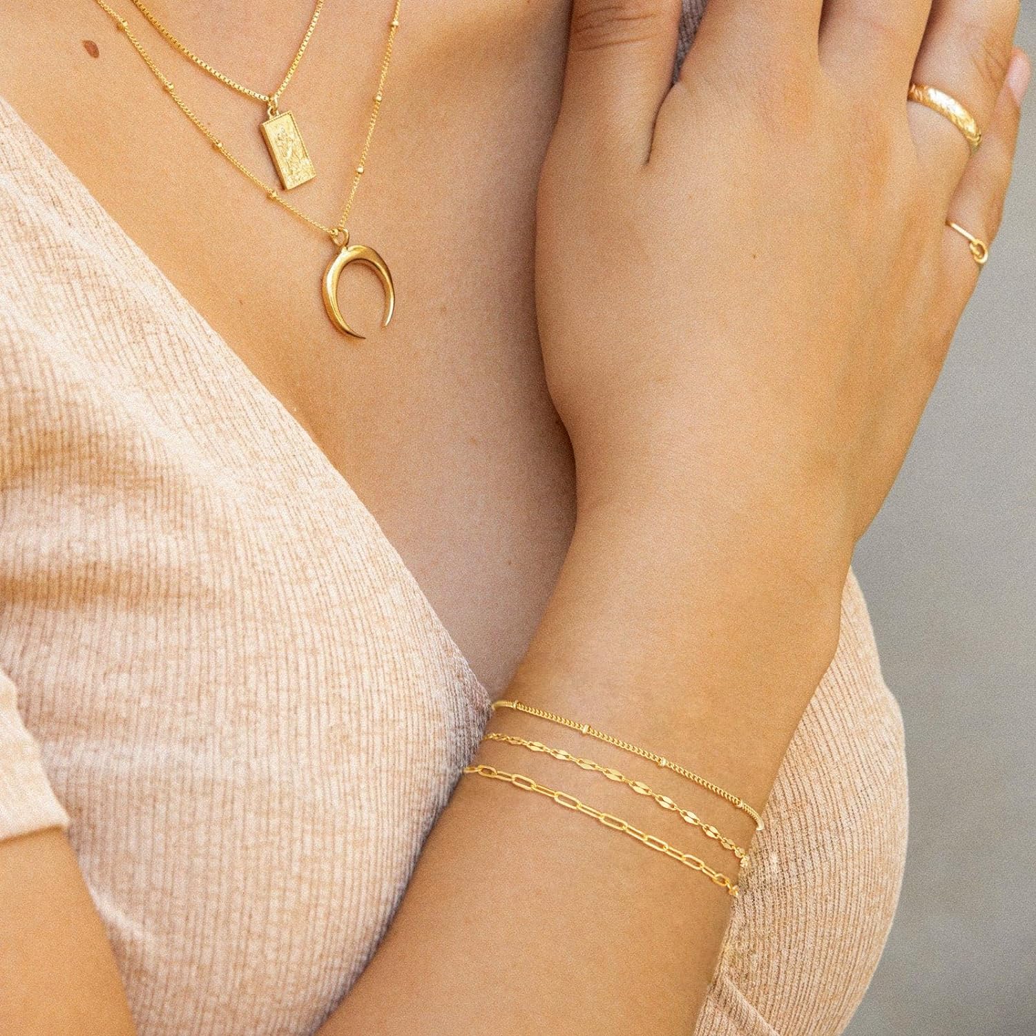 Gold Bracelets for Women, 14K Dainty Gold Plated Stackable Bracelets for Women Trendy Gold Bracelet Stack Set Waterproof Chain Bracelets Paperclip Adjustable Tennis Minimalist Tiny Cute Jewelry