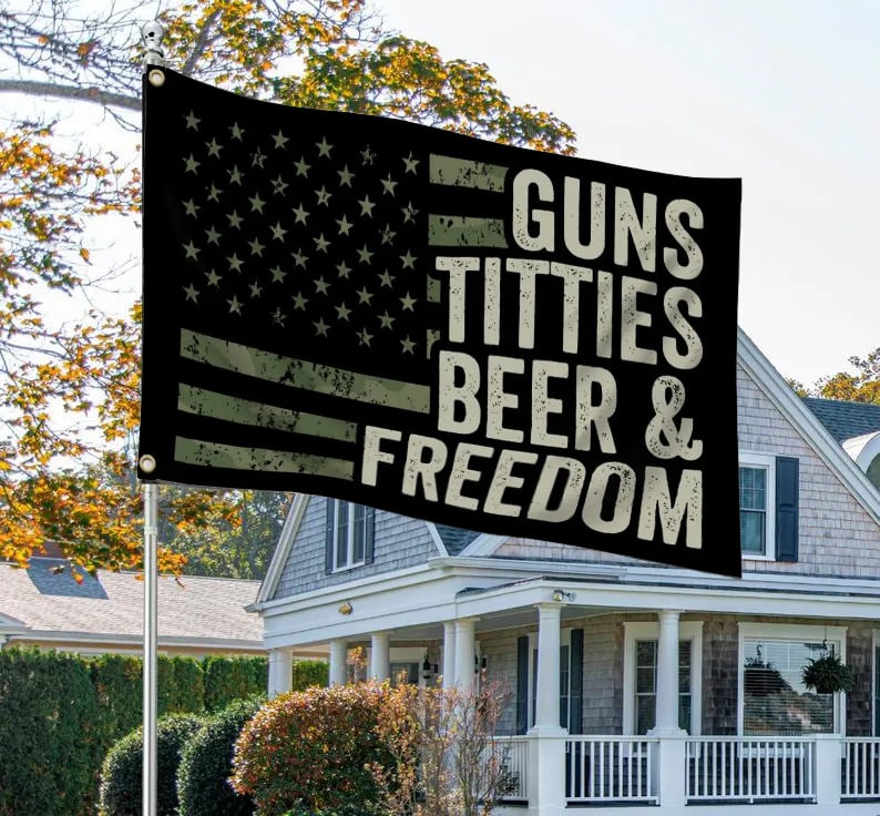 🎁Guns Titties Beer & Freedom - Funny Drinking USA Flag🍻