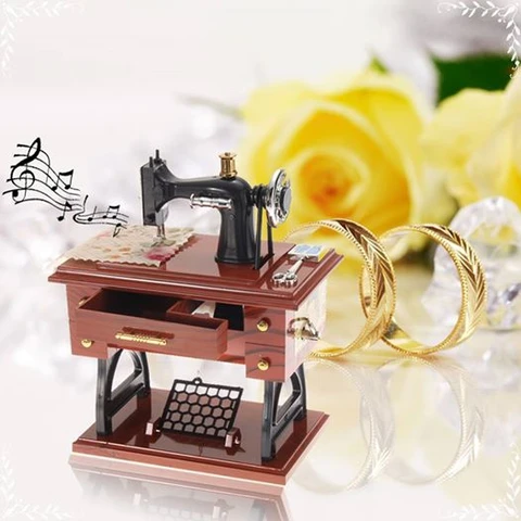 Wood Mini Sewing Machine Music Box