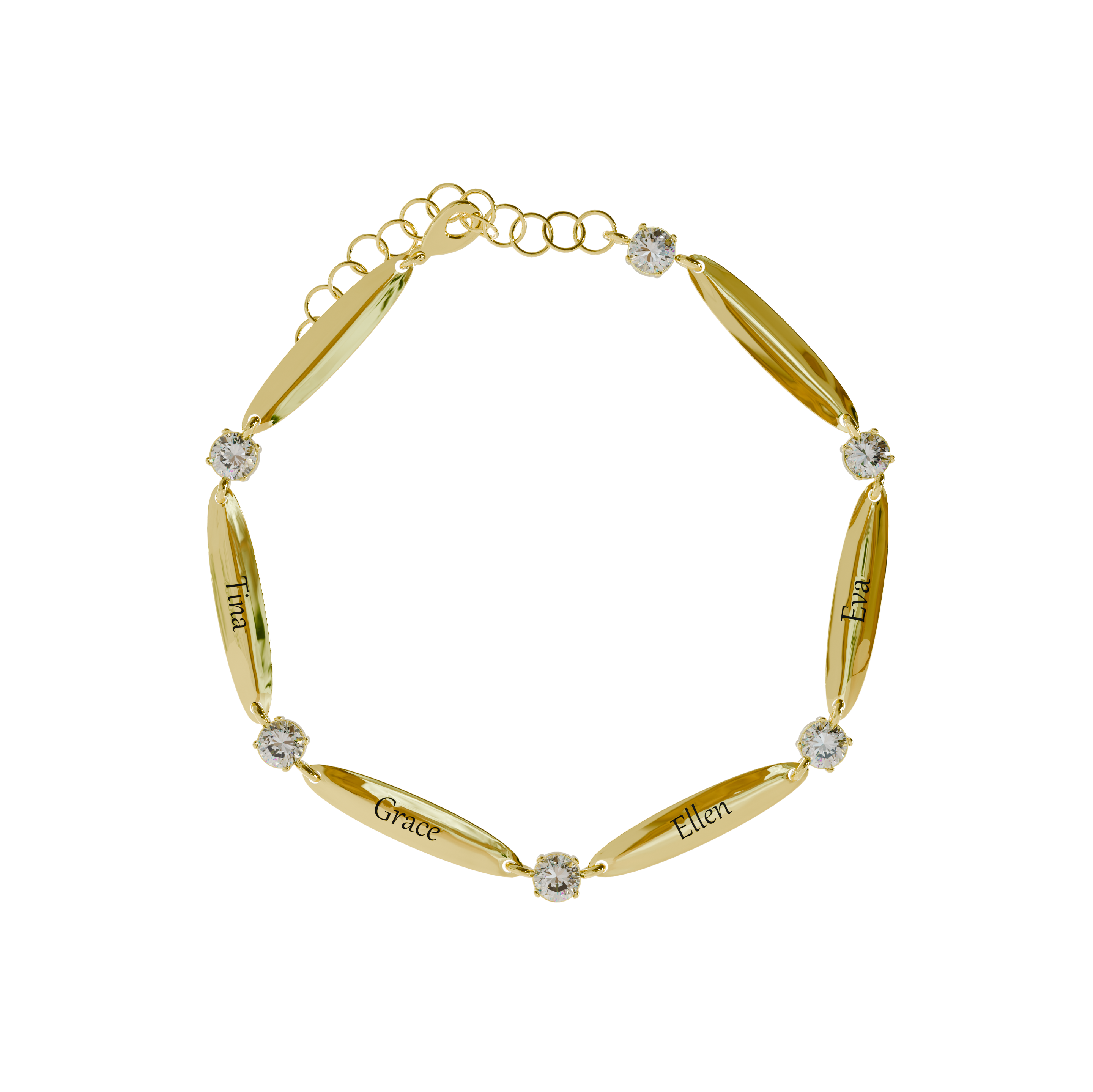 Engraved Bracelet with Crystals in 18K Gold Plating