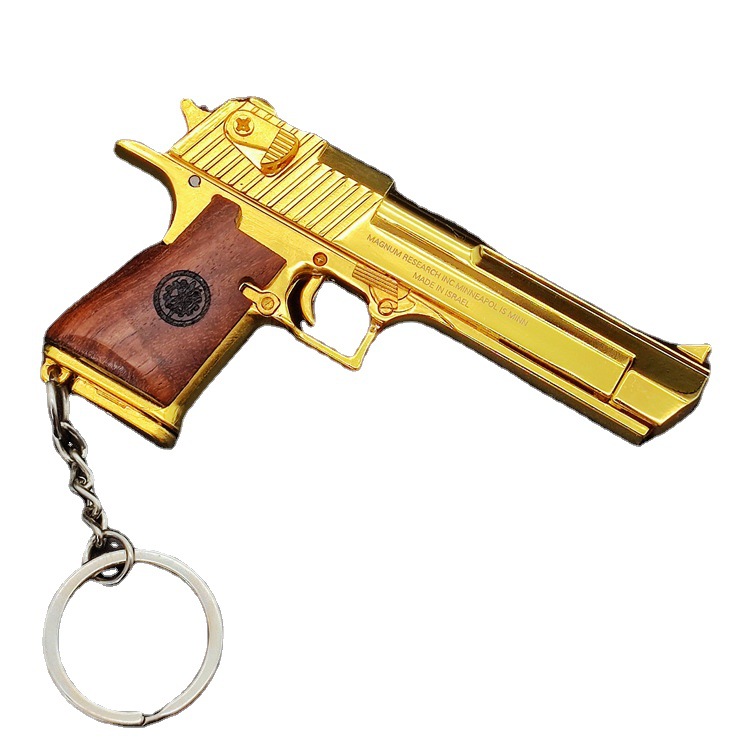 Gold-plated Wooden Handle 1:3 Desert Eagle Metal Gun Model Keychain