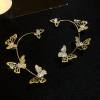 Vintage Crystal Butterfly Flower Ear Cuffs 2pcs Non-Pierced Sparkling Iced Out Rhinestone Butterfly Cartilage Climber Ear Wrap Prom Party Festival Ear Jewelry for Women