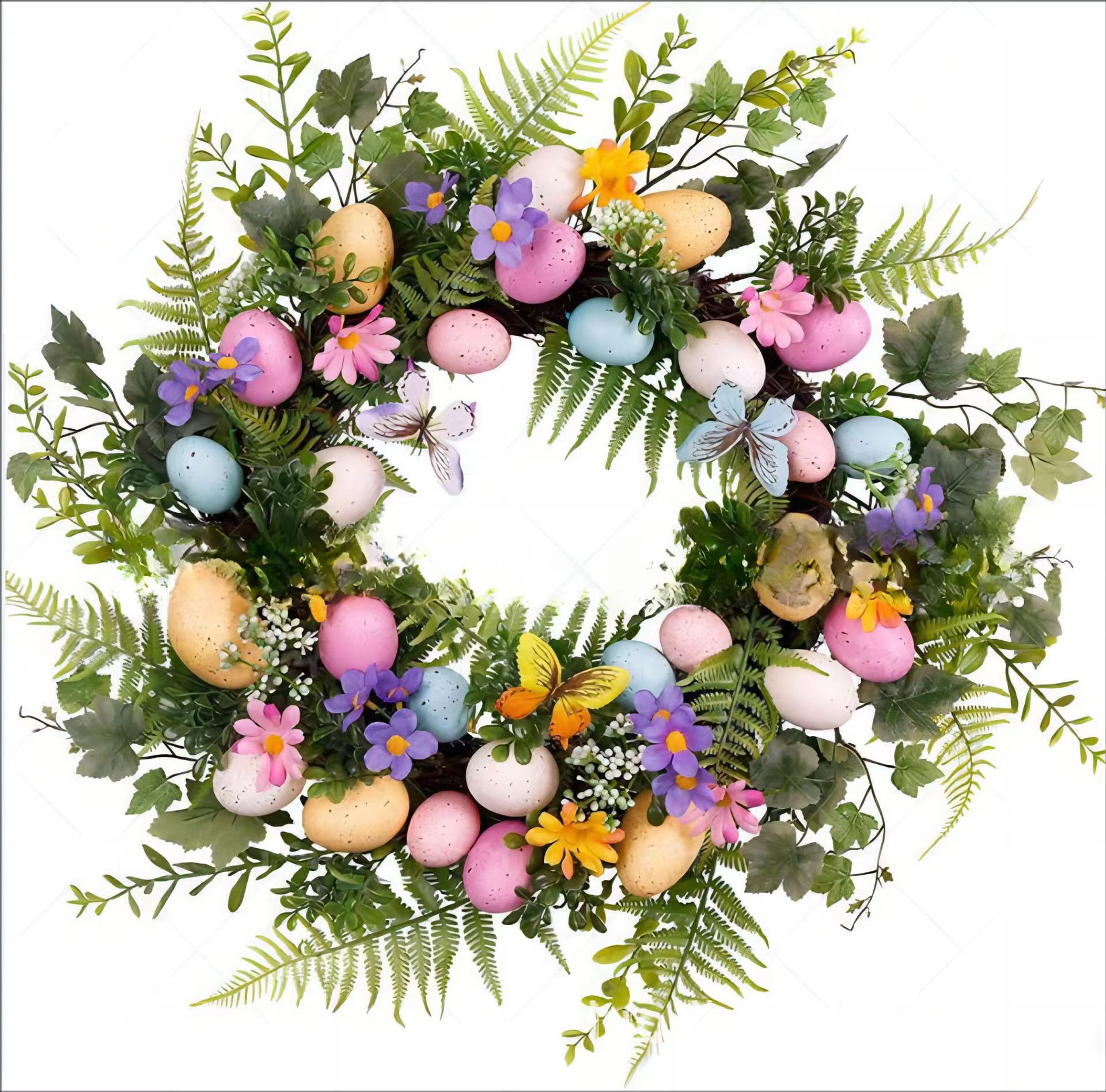 Handmade Artificial Easter Rabbit Wreath with Pastel Eggs