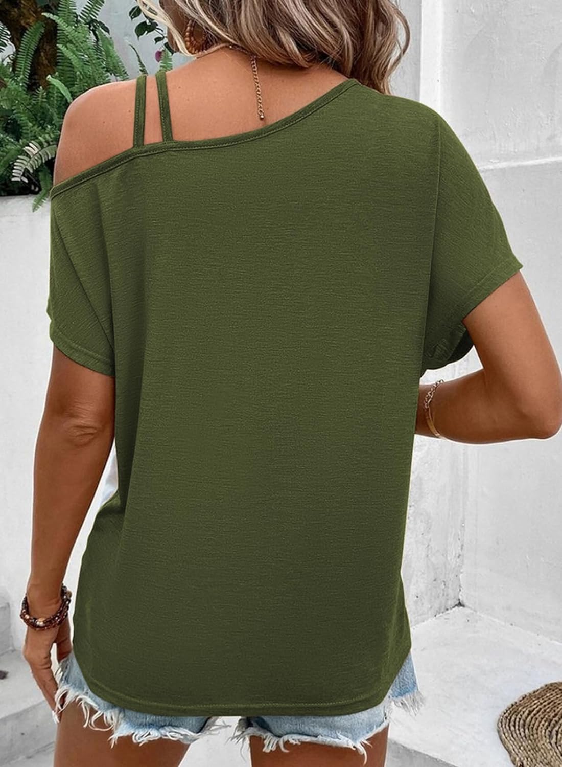 Dokotoo T Shirts for Women Twist Knot Color Block Loose Fit Cold Shoulder Tops for Women Fashion 2024