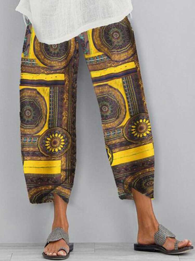 Women Ethnic Printed Elastic Waist Retro Pants