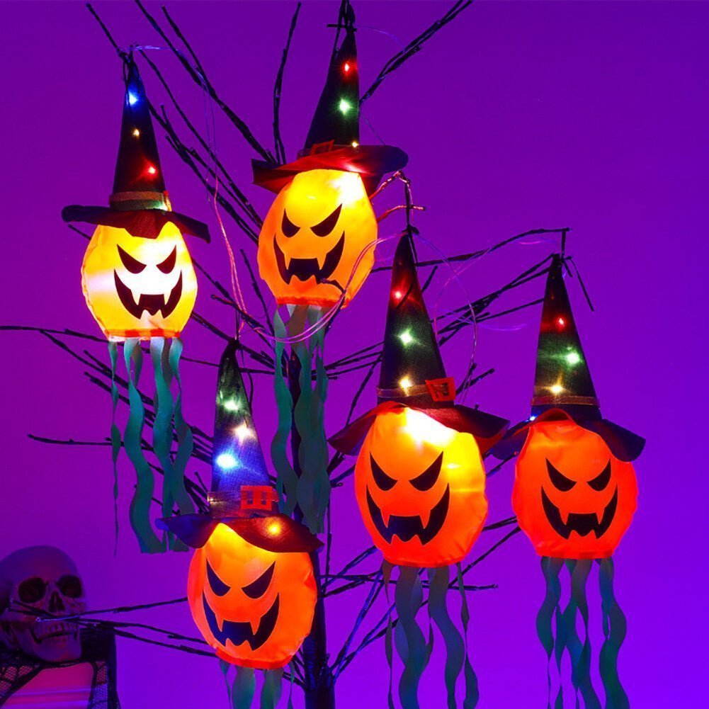 5PCS Halloween Hanging Lighted Glowing Witch Hat