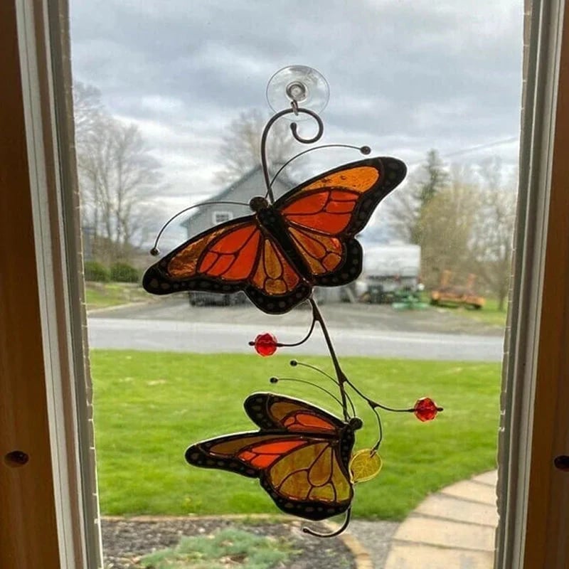 💥LAST DAY SALE 50% OFF💥Stained Monarch Butterfly Glass Window Decor