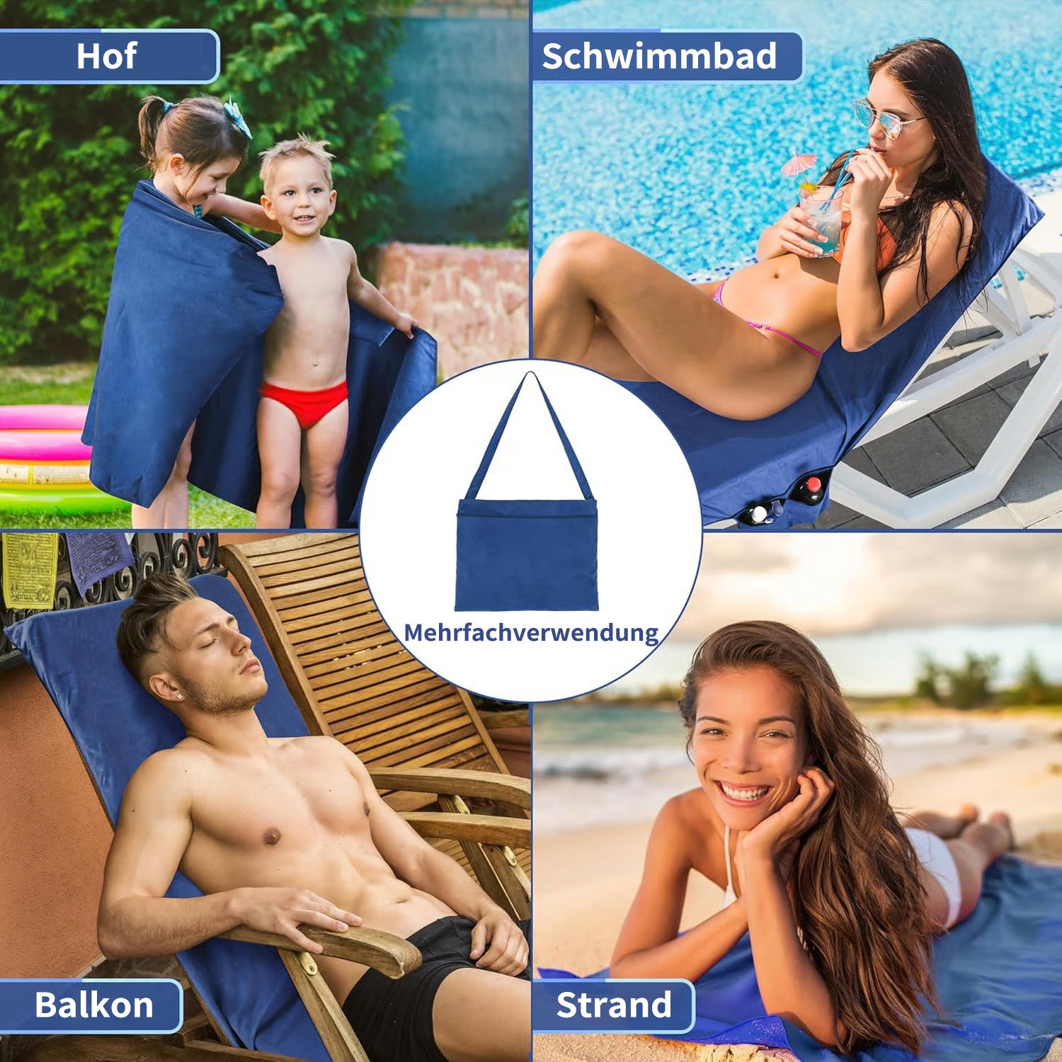 🔥Heißer Verkauf  49% Rabatt🔥Sonnenliege Handtuch in Tasche mit Taschen Lagerung