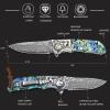 TOSAHWI Handmade Abalone Shells EDC Damascus Pocket Folding Knife