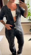 Women's Round Neck Button-down Casual Jumpsuit