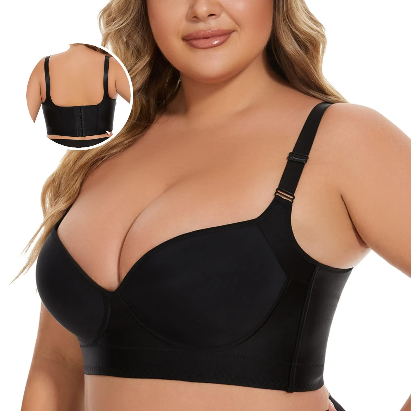 🔥Hot Sale 50% OFF🔥Women's Deep Cup Bra Hide Back Fat Full Back Coverage Push Up Bra With Shapewear Incorporated