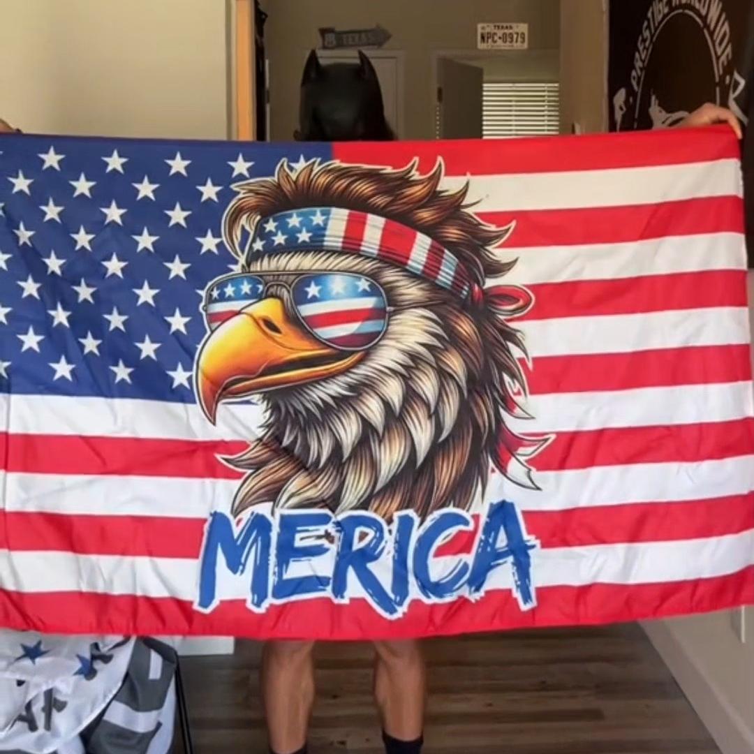 The perfect 4th of July gift!🎁 - Funny American Flag Bald Eagle MERICA 3x5ft