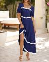 BTFBM Women's 2024 Summer Square Neck Short Puff Sleeve Dress Casual RIC Rac Tie Back Smocked A Line Flowy Maxi Dresses