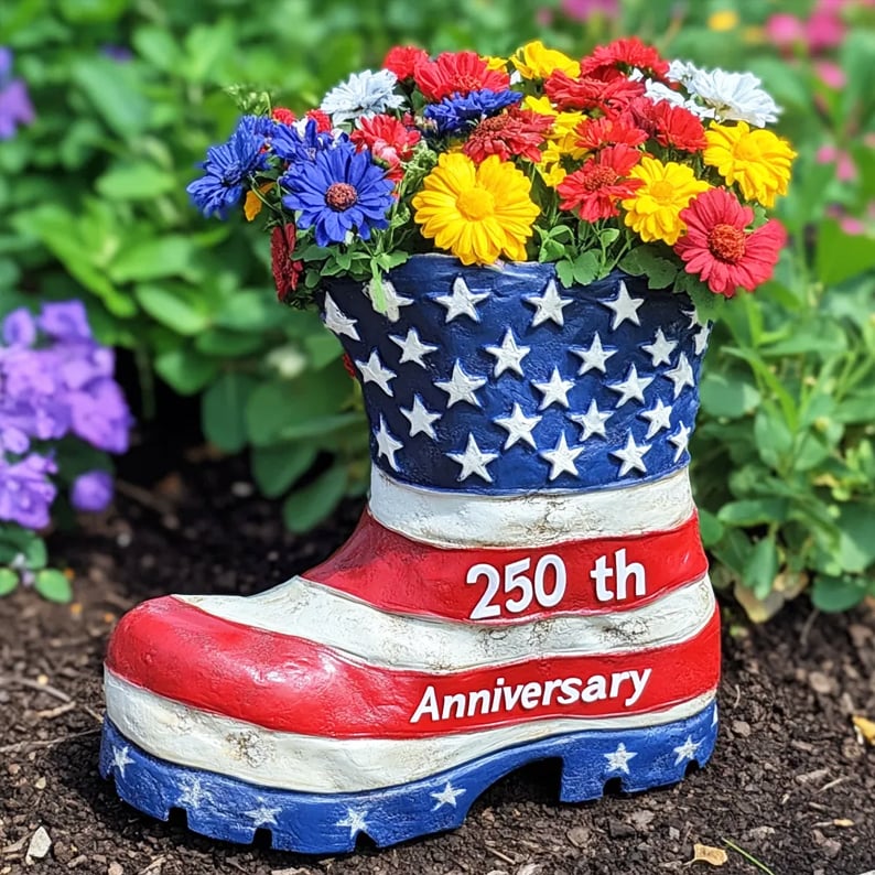 Celebrate 250 Years of Freedom with the Patriotic American Flag Boot Planter