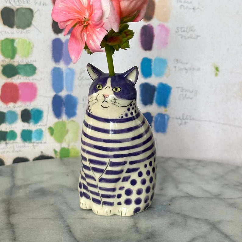 Polka Dot Cat Vase - Cat lover gift