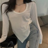 Hot Girl Bottoming Shirt Women's Autumn and Winter Students Irregular Slim-Fit Korean Casual Top Women's Girl Long Sleeve T-shirt