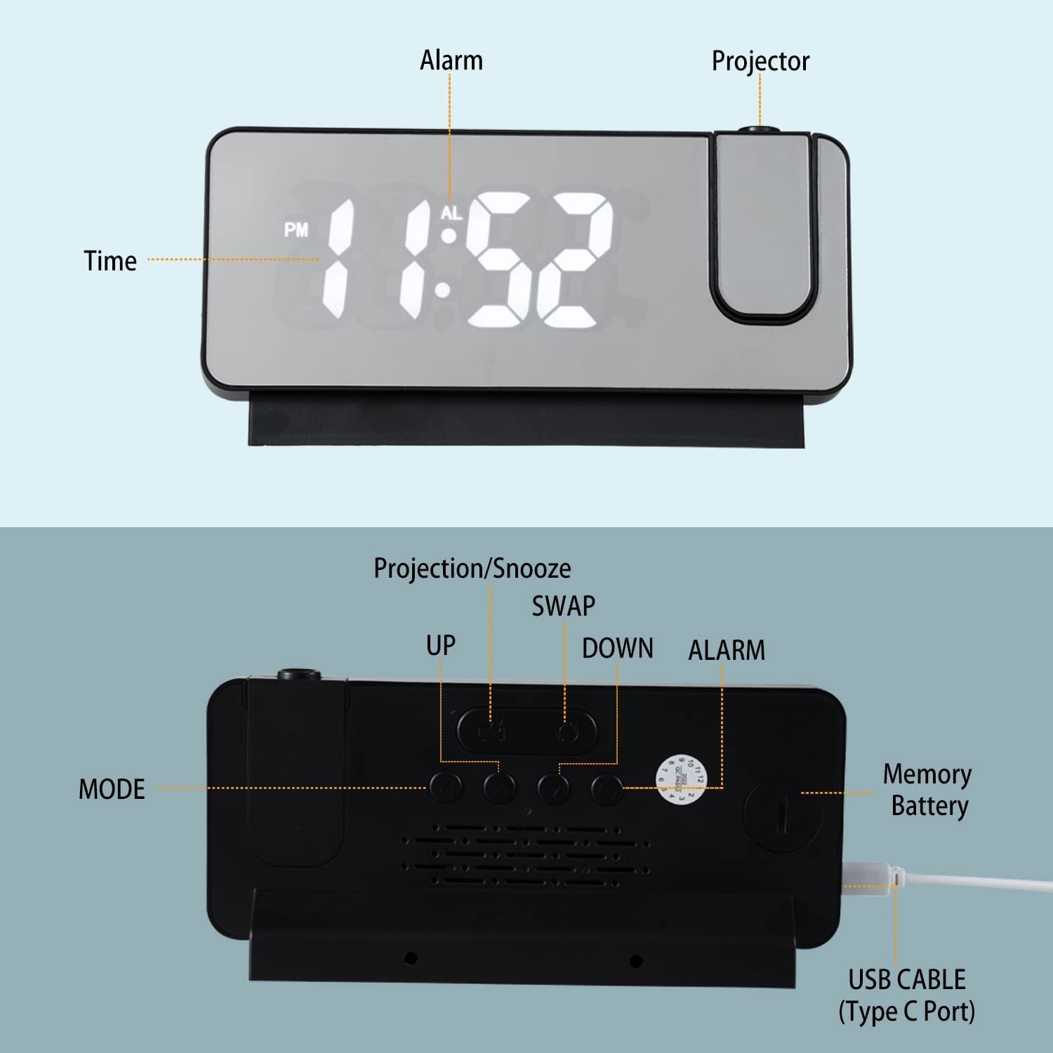 Mirror Projection Alarm Clock🔥HOT SALE🔥