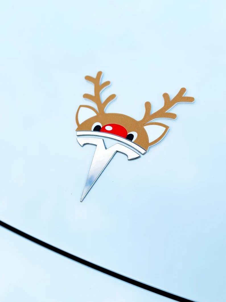 Festive Tesla Emblem Overlays for Santa Hat and Reindeer🎅🦌🚗