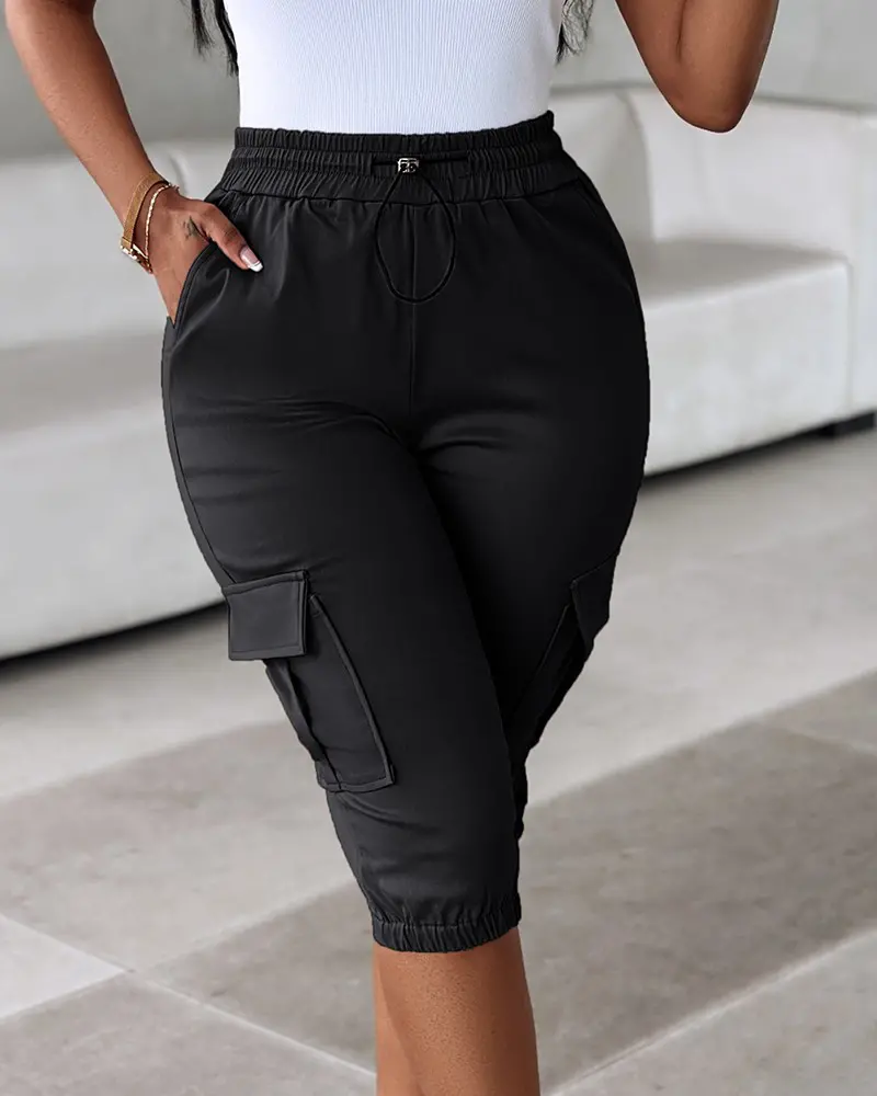 (🎉Last Day Promotion 50% OFF) Side Pockets Drawstring Waist Cropped Cargo Pants - Buy 2 Free Shipping