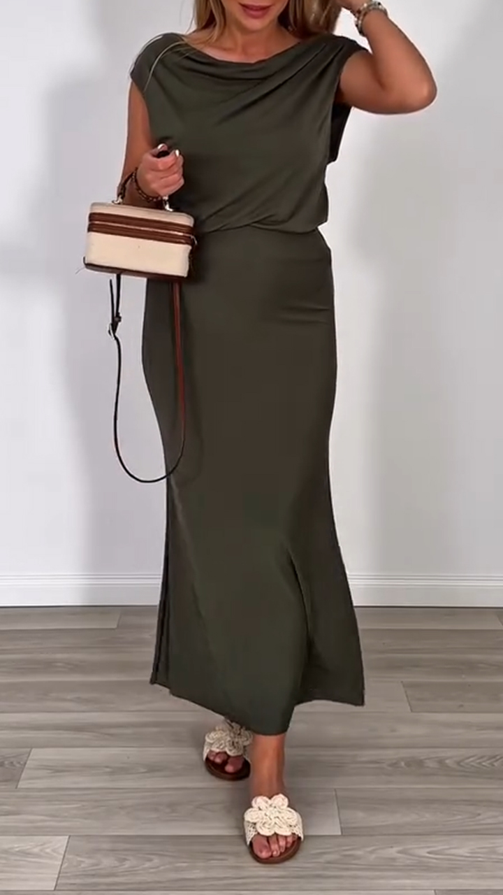 Ladies' Round Neck Top+split Skirt Casual Set