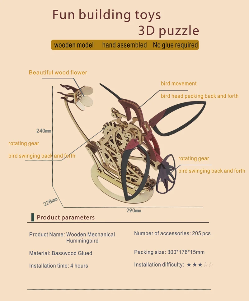 🔥Clear Stock Last Day 50% OFF🔥3D WOODEN MECHANICAL HUMMINGBIRD 🐦-Buy 2 Free Shipping