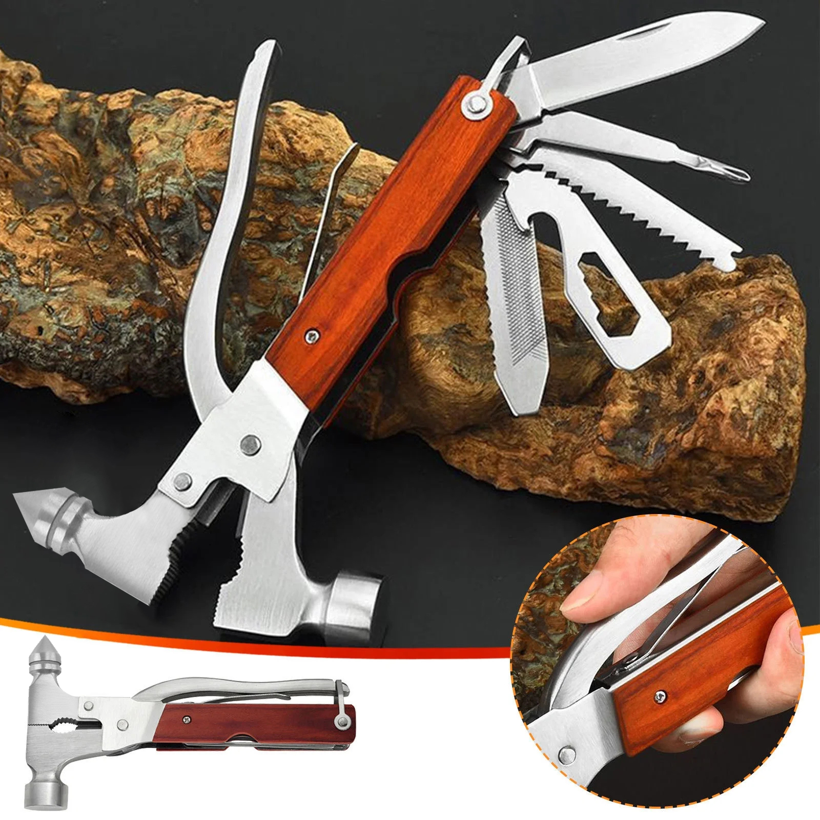 16 in 1 Multifunctional Axe Hammer Outdoor Emergency Safety Tool Saw Blade
