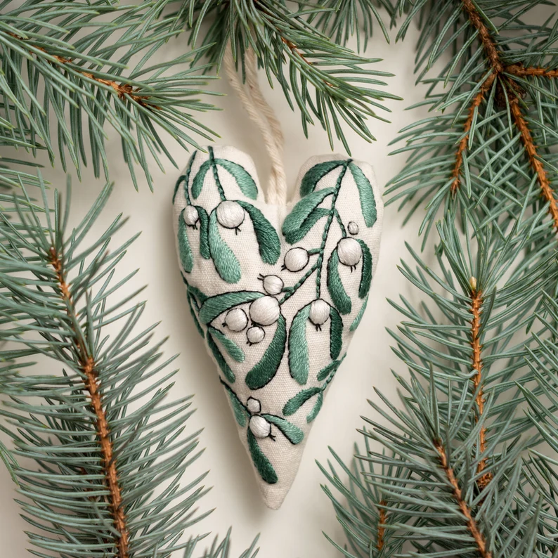 DIY Heart Shaped Hand Embroidered Christmas Ornament Kit