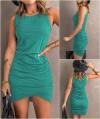 BTFBM Women 2024 Summer Sleeveless Tank Dresses Crew Neck Slim Fit Short Casual Ruched Bodycon Party Club Mini Dress