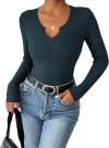 Deep U-neck Cross-neck Long-sleeved T-shirt Top
