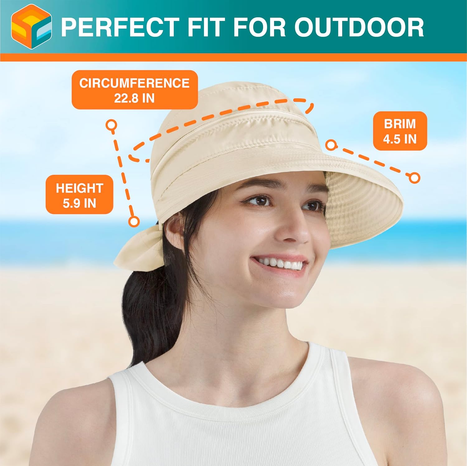 SUN CUBE Women Sun Hat for Outdoor UV Protection, Wide Brim Sun Hat Ponytail, Convertible Zip-Off Beach Hat Visor