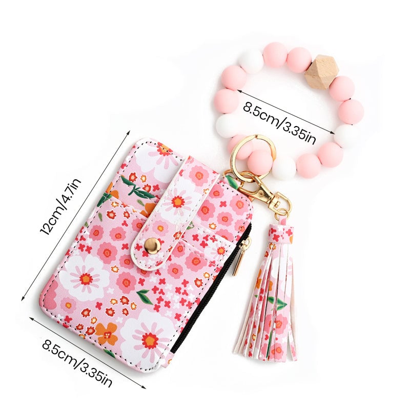 (🔥2024 Best Selling - 50% OFF) Floral leather small wallet with keychain and bracelet 🔥Buy More Save More!!!