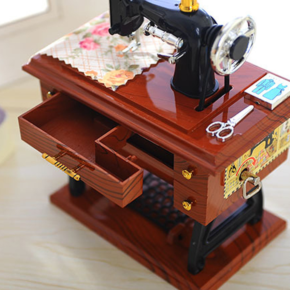 Wood Mini Sewing Machine Music Box