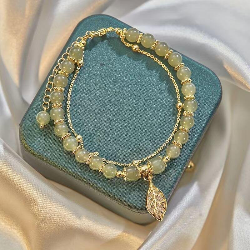 🔥Last Day Free Shipping 💞Hetian jade gold leaf bracelet🔥