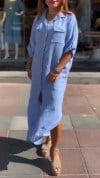Ladies' Collar Solid Color Slit Loose Casual Dress