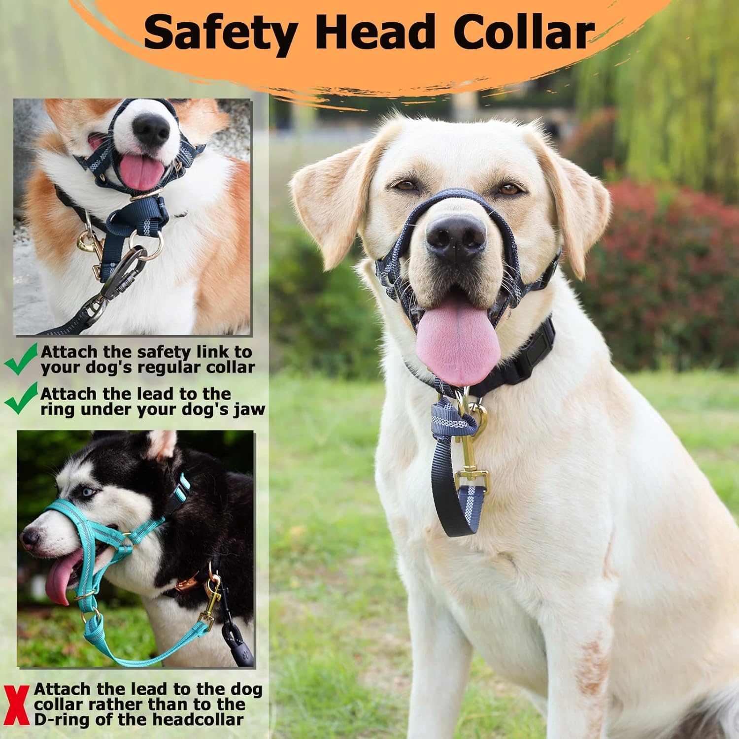 BARKLESS Dog Head Collar, No Pull Dog Halter with Soft Padding, Reflective Training Tool for Medium Large Dogs, Labrador, Stops Heavy Pulling and Easy Control on Walks