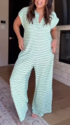 Women's V-neck Striped Loose Casual Jumpsuit