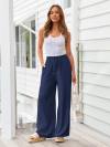 LILLUSORY Women's Linen Summer Palazzo Pants Flowy Wide Leg Beach Pants with Pockets