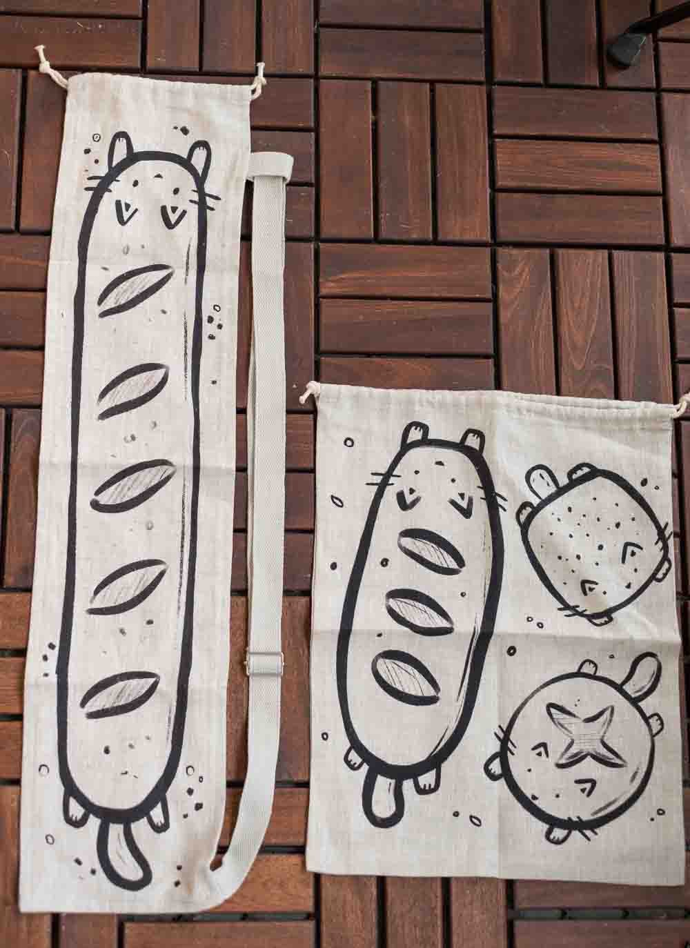 Bread Cats Linen Bag Set (Loaf + Baguette)